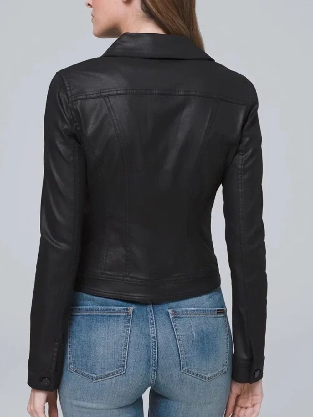 White House Black Market - Black Waxed Denim Jacket - Petite size 2
